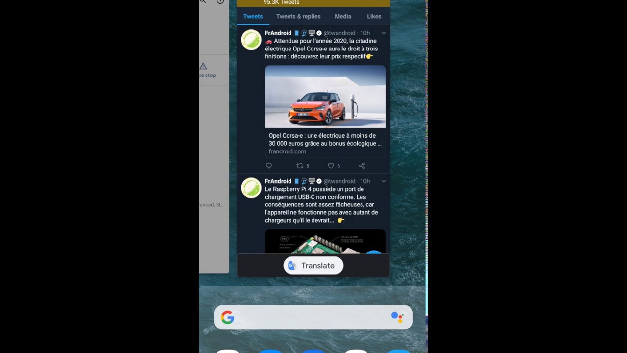 Android Q: Google Translate in recent apps