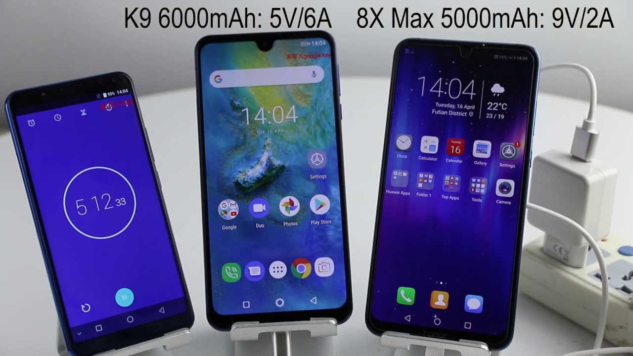 OUKITEL K9 5V/6A VS Huawei 8X Max 9V/2A charging competition