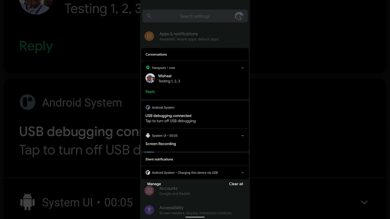 Android 11 Notification and Quick Settings Panel Split Test