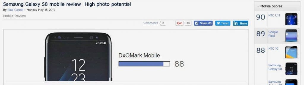 puntuacion camara del samsung galaxy s8