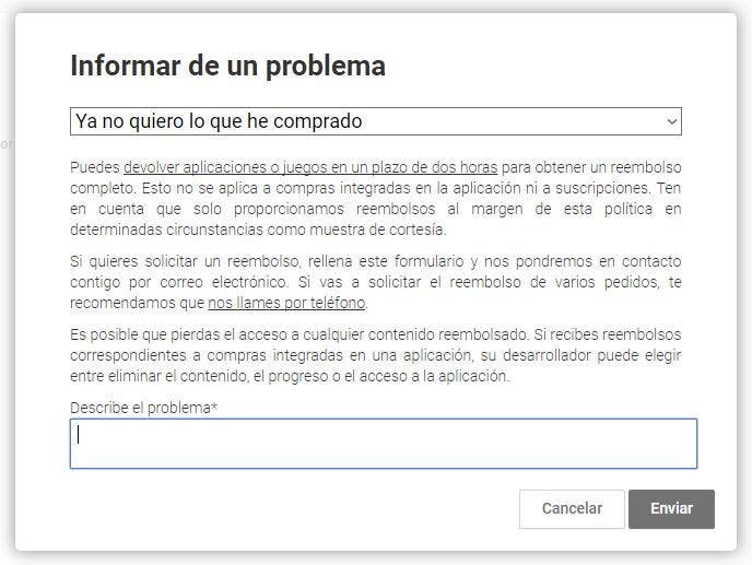 informar problema google play