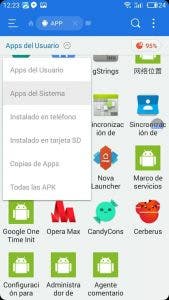 menu desplegable apps