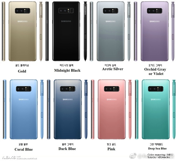 Colores Samsung Galaxy Note 8
