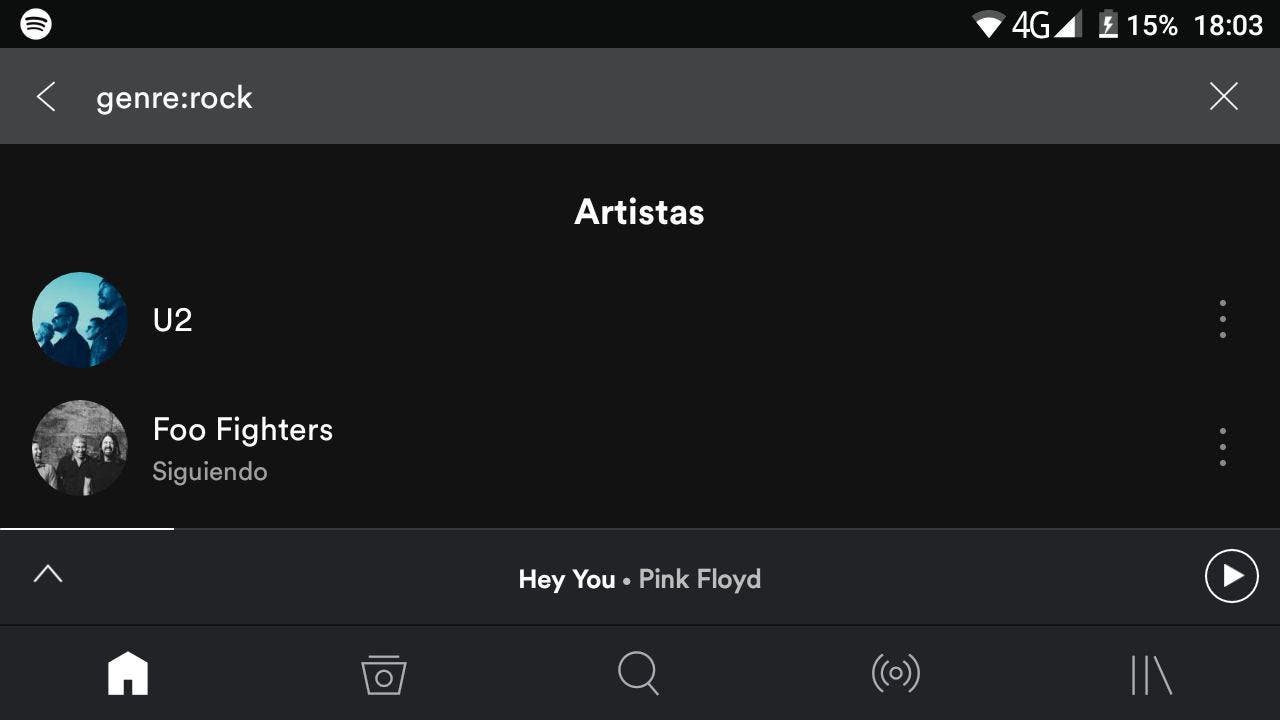 filtrar resultados en Spotify