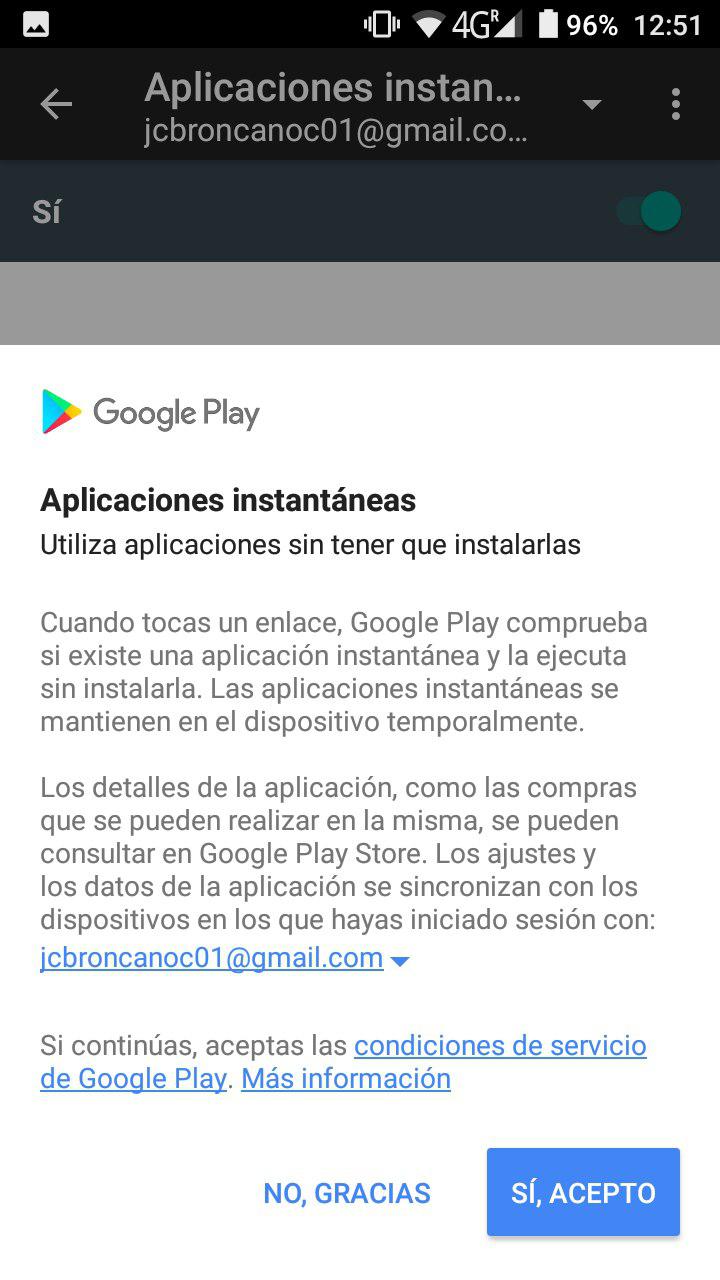 activar las aplicaciones instantáneas en Android