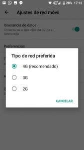 cambiar el tipo de red móvil en android
