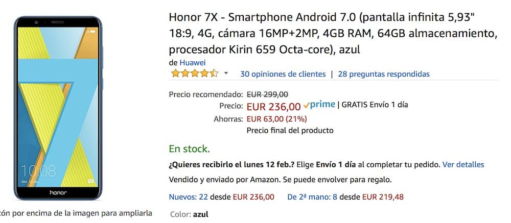 oferta del Honor 7x en Amazon