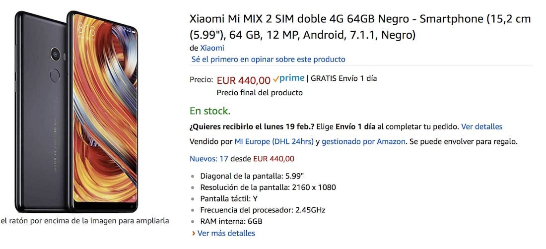oferta del xiaomi mi mix 2 más barato en amazon