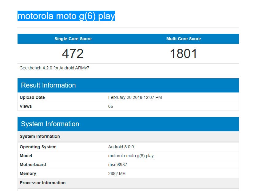 Geekbench Motorola Moto G6 Play
