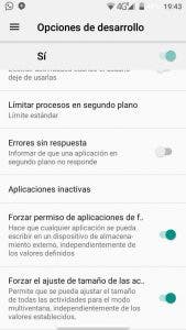 opciones de desarrollo de android