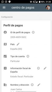 perfil de pago de google