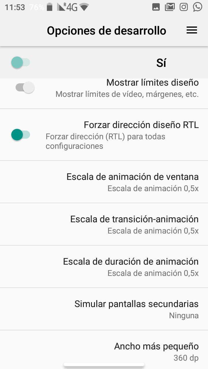 modo para zurdos de Android