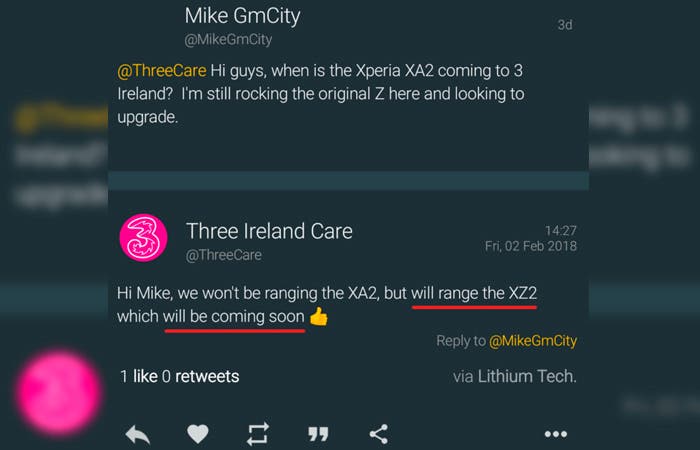 Sony Xperia XZ2 Twitter