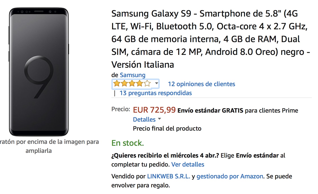 oferta del samsung Galaxy s9 más barato en amazon