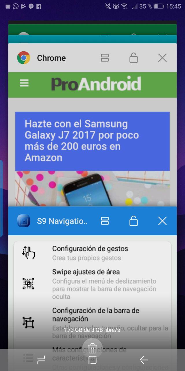 barra de navegación del Samsung Galaxy S9