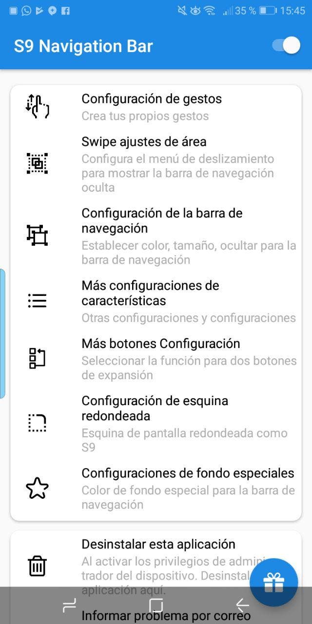 barra de navegación del Samsung Galaxy S9