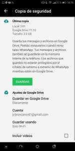 copia de seguridad de whatsapp