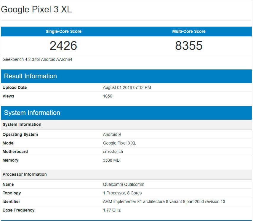 Google Pixel 3 XL en Geekbench