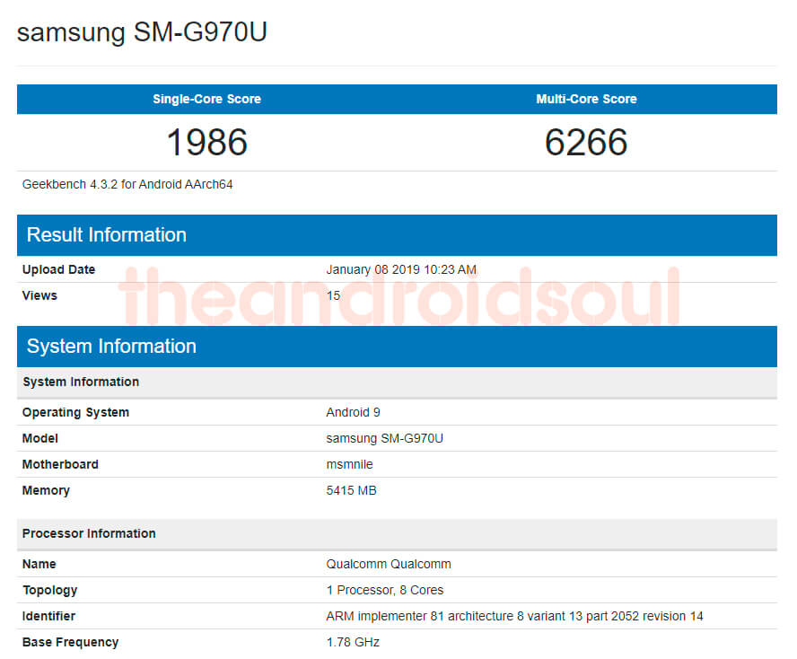 Samsung Galaxy S10 Geekbench