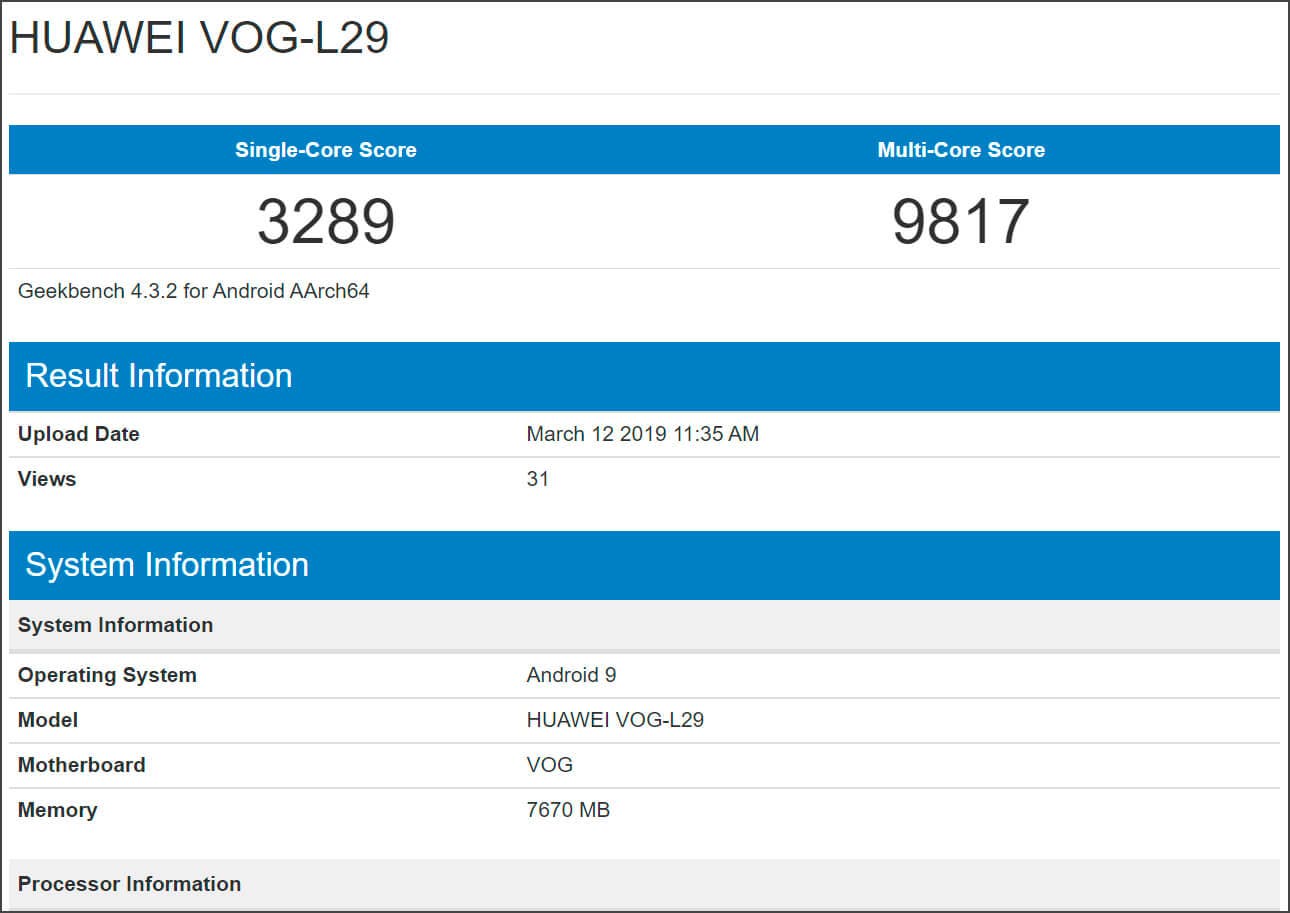 Huawei P30 Pro Geekbench
