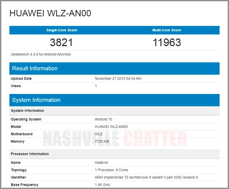 Huawei Nova 6 5G Geekbench