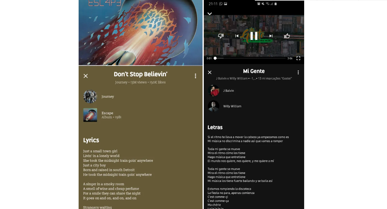YouTube Music integrates the lyrics of the songs in the app