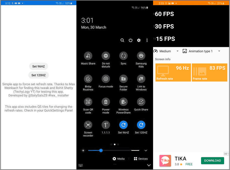 Samsung Galaxy S20 96 Hz