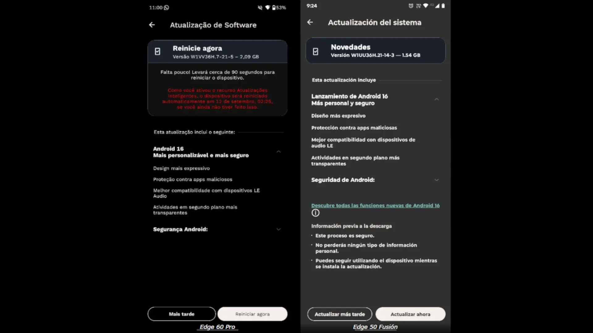 Motorola libera Android 16 para el Moto Edge 60 Pro y el Edge 50 Fusion 