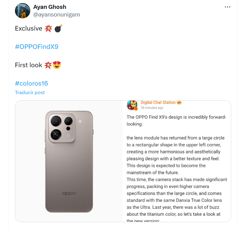 Filtracion del Oppo Find X9 