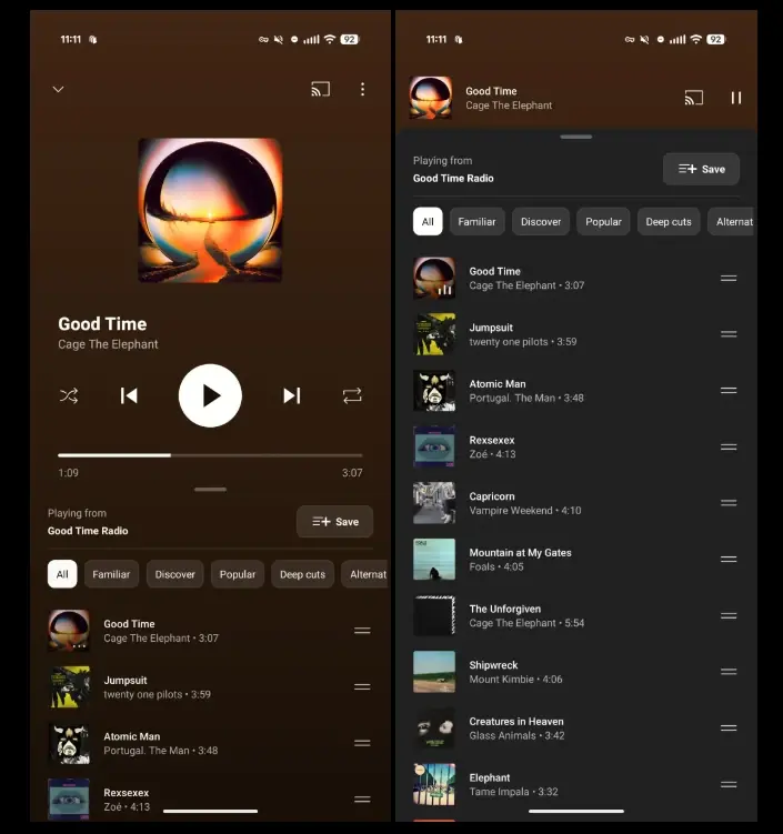 Youtube Music con una interfaz inesperada.