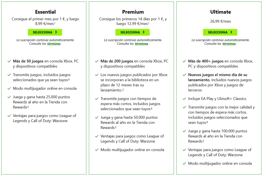 Nuevos precios de los planes del Game Pass de Xbox 