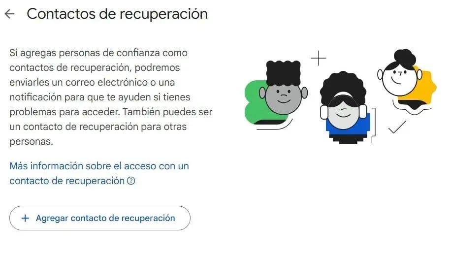 Interfaz simple y sencilla para poder agregar nuestro contacto de recuperación