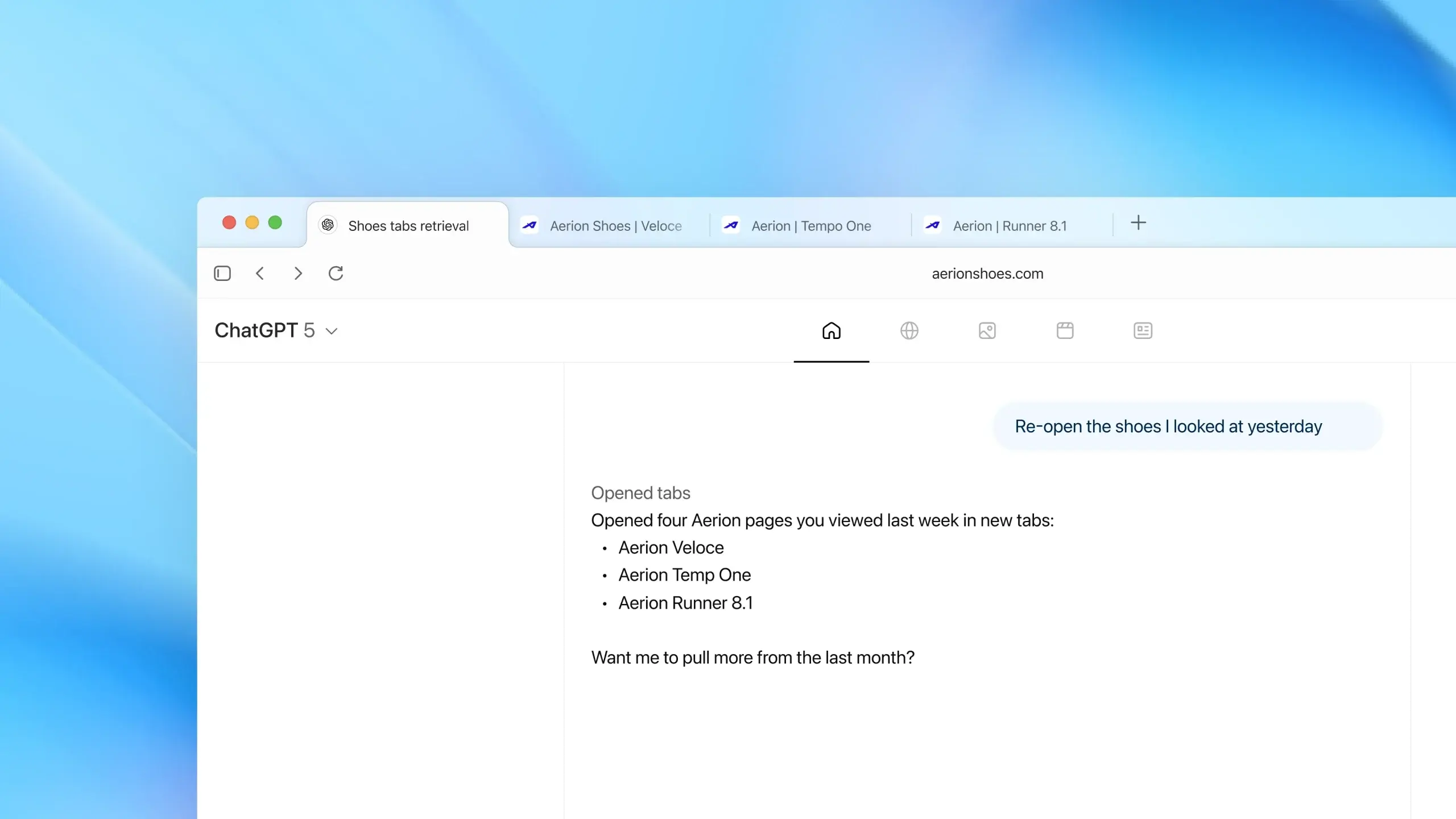 Interfaz del nuevo navegador de OpenAI, detalles