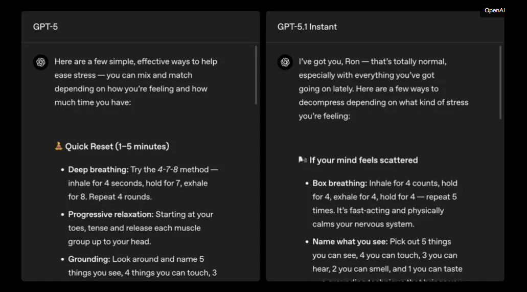 Diferencias entre los modelos de ChatGPT 5 y GPT 5.1