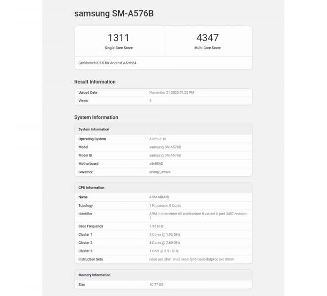 Geekbench nos muestra un poco como será de potente el Galaxy A57