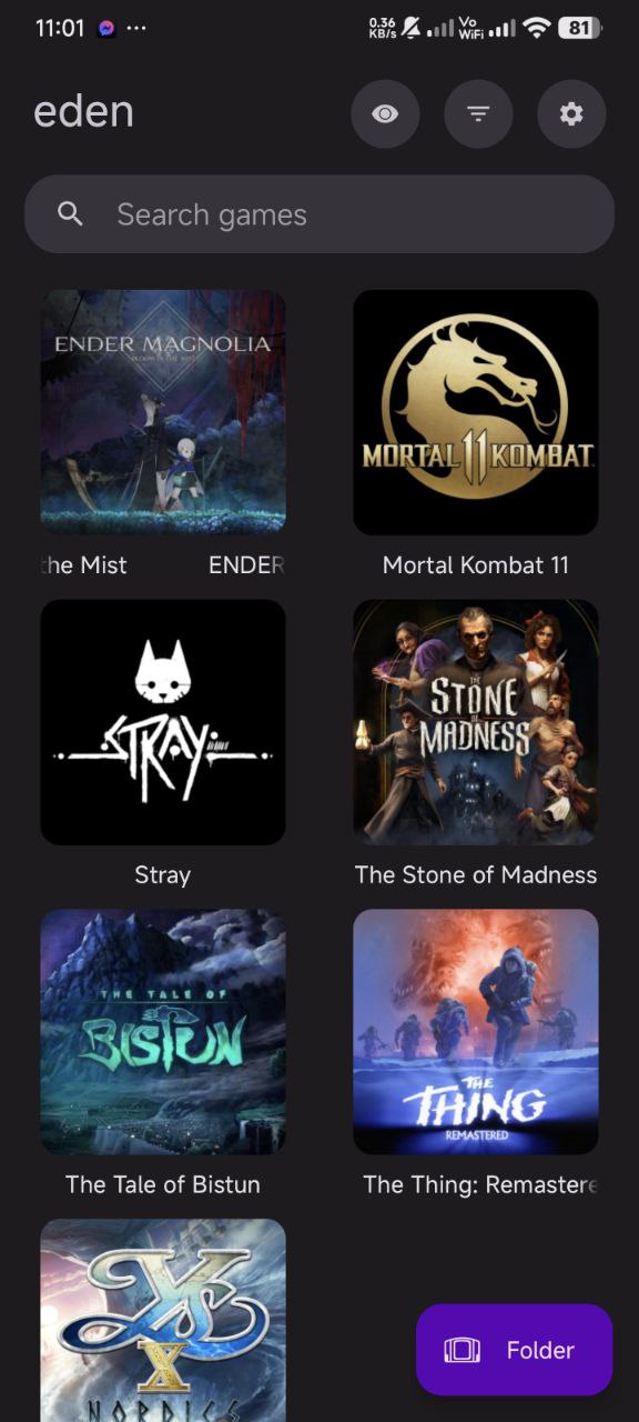 Interfaz del Emulador de Nintendo Swtch para Android