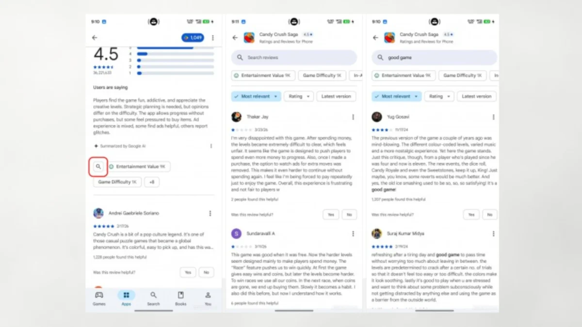 Búsqueda de comentarios en Google Play Store