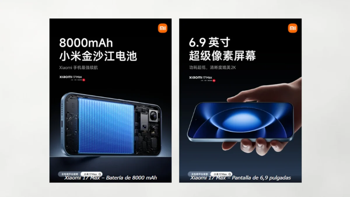 Xiaomi 17 Max parte de sus características del panel y la batería