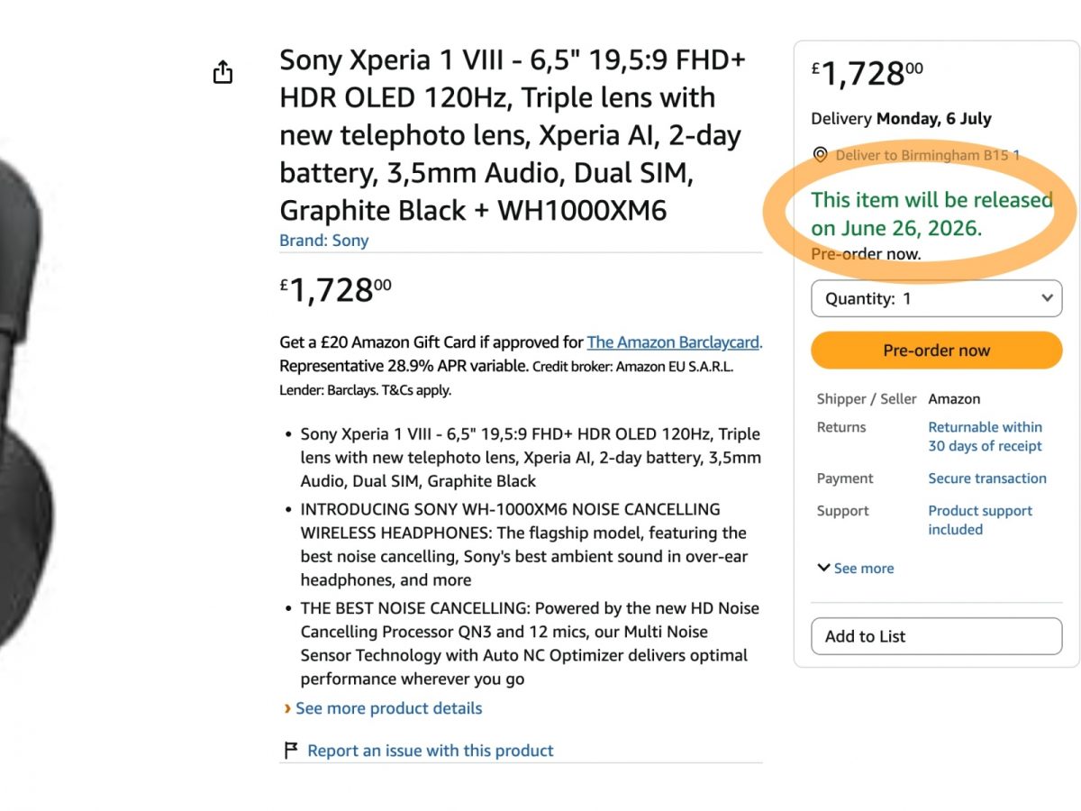 El Sony Xperia 1 VIII se deja ver en Amazon 